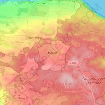 Mappa topografica Hagen, altitudine, rilievo