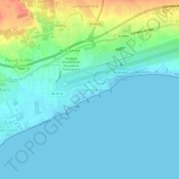 Mappa topografica Costacabana, altitudine, rilievo
