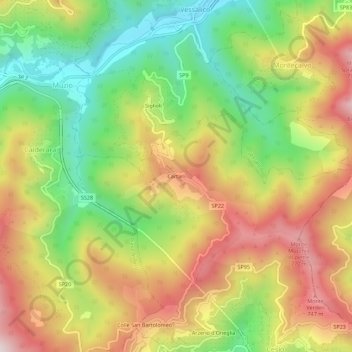 Mappa topografica Cartari, altitudine, rilievo