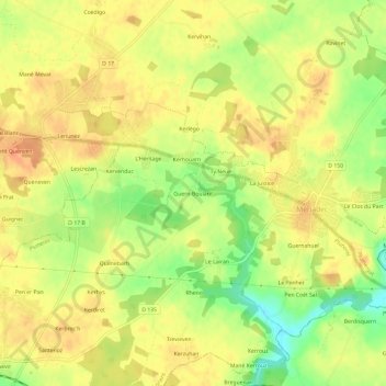 Mappa topografica Guern-Boulard, altitudine, rilievo