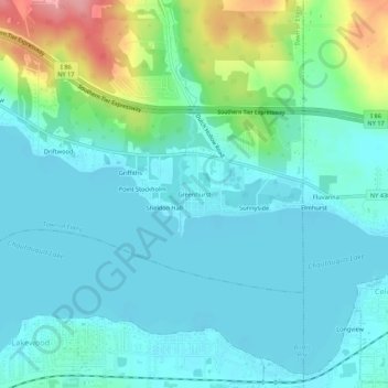 Mappa topografica Greenhurst, altitudine, rilievo