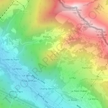 Mappa topografica Le Saix, altitudine, rilievo