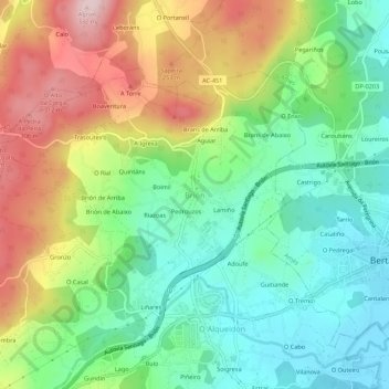 Mappa topografica Brión, altitudine, rilievo