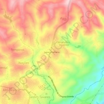 Mappa topografica Juracy Palhano, altitudine, rilievo