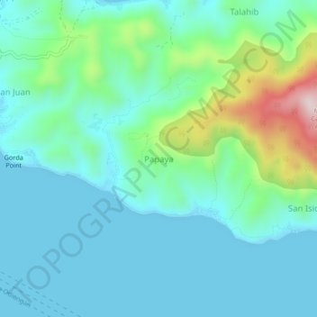 Mappa topografica Papaya, altitudine, rilievo