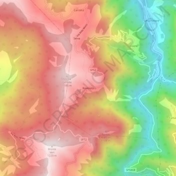 Mappa topografica Rovereto, altitudine, rilievo
