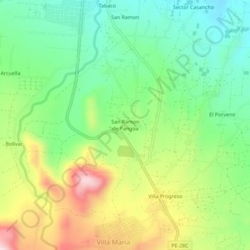 Mappa topografica San Ramon de Pangoa, altitudine, rilievo