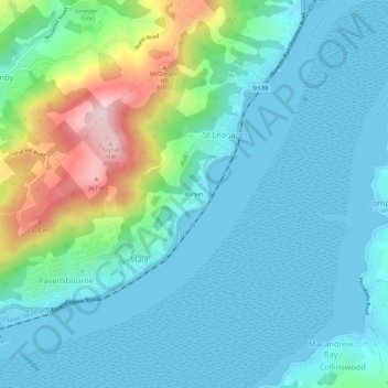 Mappa topografica Burkes, altitudine, rilievo