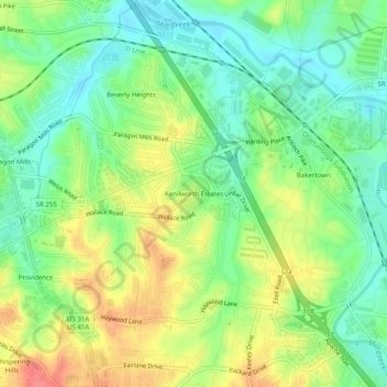 Mappa topografica Kenilworth Estates, altitudine, rilievo