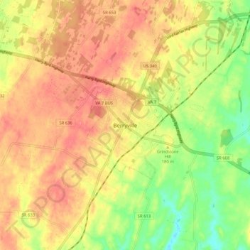 Mappa topografica Berryville, altitudine, rilievo