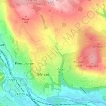 Mappa topografica Eldwick, altitudine, rilievo