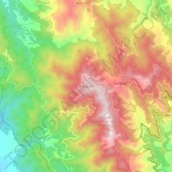 Mappa topografica Kasauli, altitudine, rilievo
