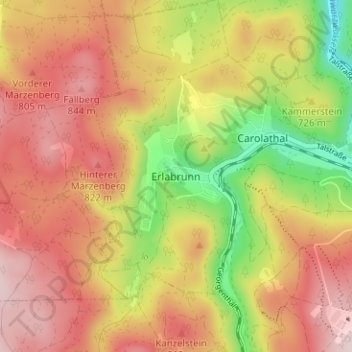 Mappa topografica Erlabrunn, altitudine, rilievo