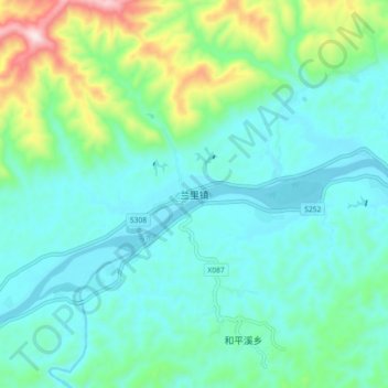 Mappa topografica 兰里镇, altitudine, rilievo