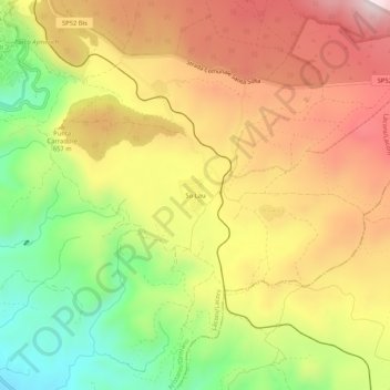 Mappa topografica Su Lau, altitudine, rilievo