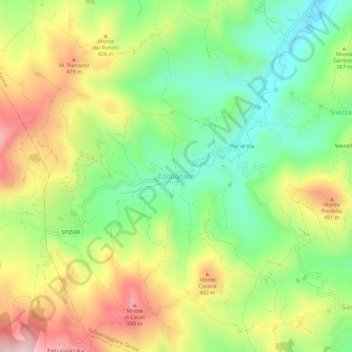 Mappa topografica Contignaco, altitudine, rilievo