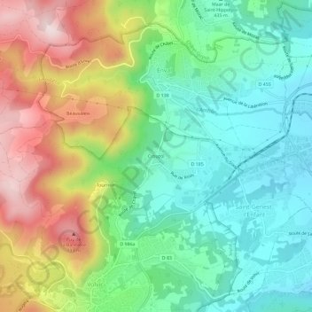 Mappa topografica Crouzol, altitudine, rilievo