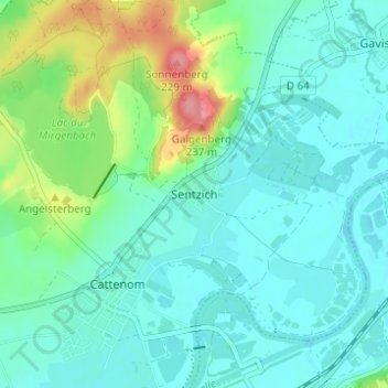 Mappa topografica Sentzich, altitudine, rilievo