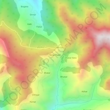 Mappa topografica Nona Thach, altitudine, rilievo