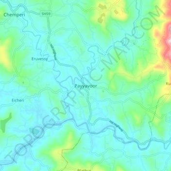 Mappa topografica Payyavoor, altitudine, rilievo