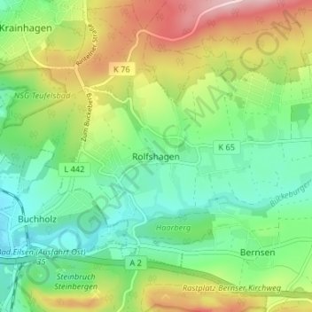 Mappa topografica Rolfshagen, altitudine, rilievo