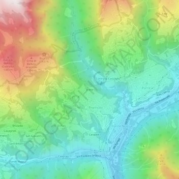 Mappa topografica Bratte, altitudine, rilievo