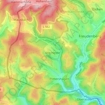 Mappa topografica Alte Heide, altitudine, rilievo