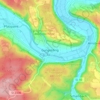 Mappa topografica Gungolding, altitudine, rilievo