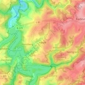 Mappa topografica Heide, altitudine, rilievo