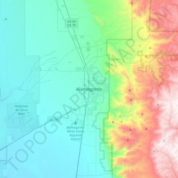 Mappa topografica Alamogordo, altitudine, rilievo