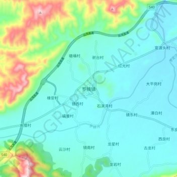Mappa topografica 罗镜镇, altitudine, rilievo