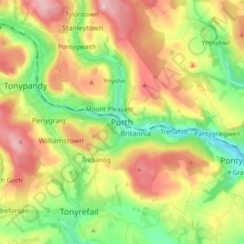 Mappa topografica Porth, altitudine, rilievo