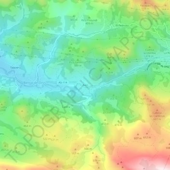 Mappa topografica Avín, altitudine, rilievo