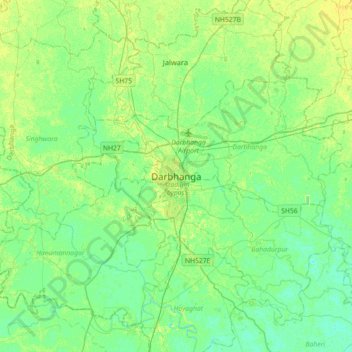 Mappa topografica Darbhanga, altitudine, rilievo