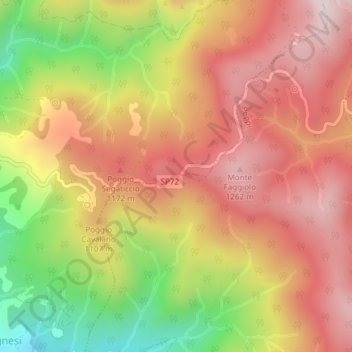 Mappa topografica Croce Gaggi, altitudine, rilievo