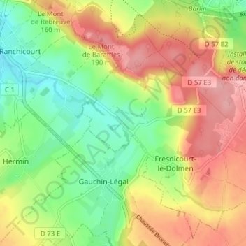 Mappa topografica Olhain, altitudine, rilievo