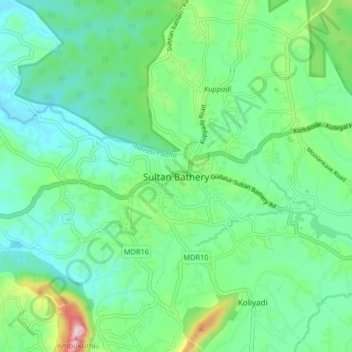 Mappa topografica Sultan Bathery, altitudine, rilievo