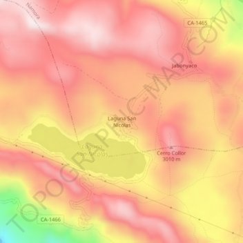 Mappa topografica Laguna San Nicolas, altitudine, rilievo