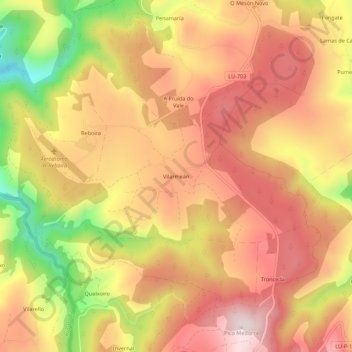 Mappa topografica Vilarmeán, altitudine, rilievo