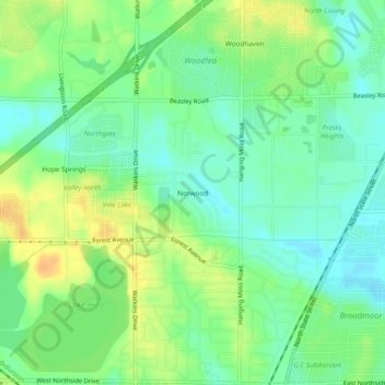 Mappa topografica Norwood, altitudine, rilievo