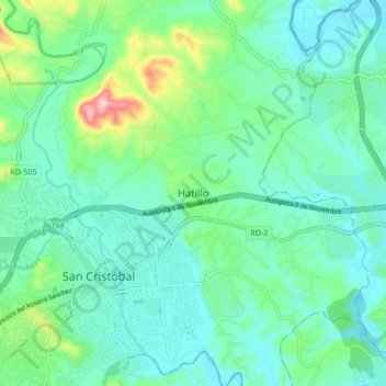 Mappa topografica Hatillo, altitudine, rilievo