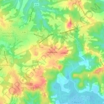 Mappa topografica Cazaoumayou, altitudine, rilievo