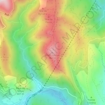 Mappa topografica Mont Grazian, altitudine, rilievo