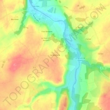 Mappa topografica La Macherie, altitudine, rilievo