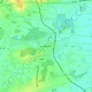 Mappa topografica Liesborn, altitudine, rilievo