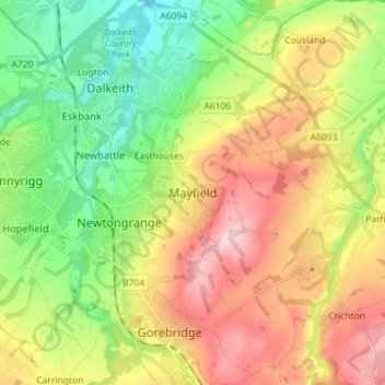 Mappa topografica Mayfield, altitudine, rilievo