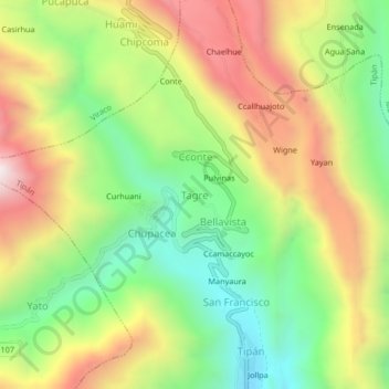 Mappa topografica Tagre, altitudine, rilievo