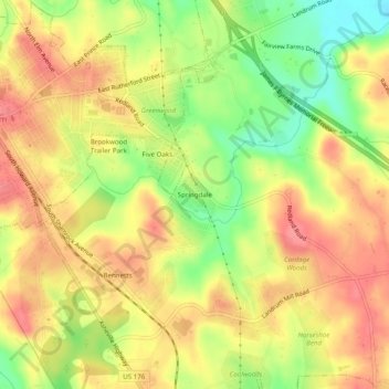 Mappa topografica Springdale, altitudine, rilievo