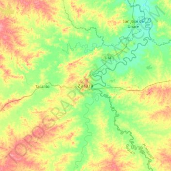 Mappa topografica Zaraza, altitudine, rilievo