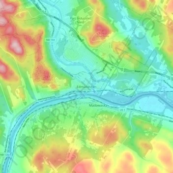 Mappa topografica Edmundston, altitudine, rilievo